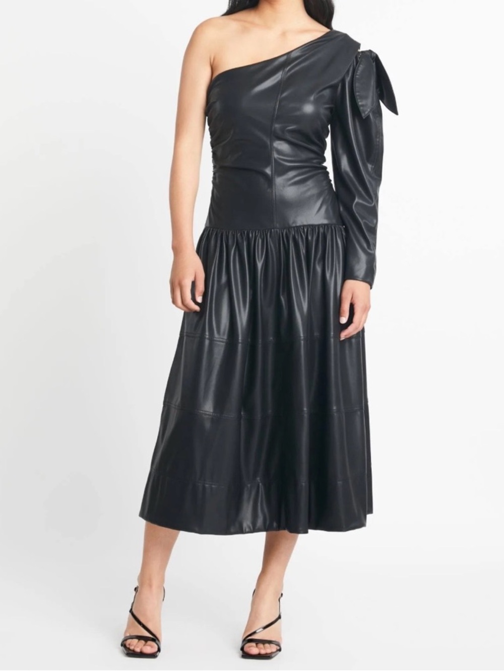 NWT Tanya Taylor Gigi Faux Leather Midi Dress Black Sz 6 BNWT